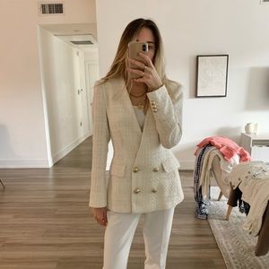 Zara White Tweed Blazer